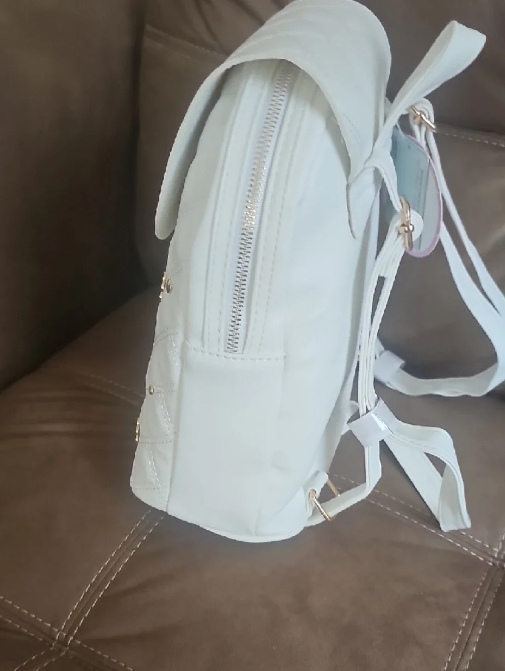 Chic Quilted White Mini Backpack with Gold Butterfly Accent